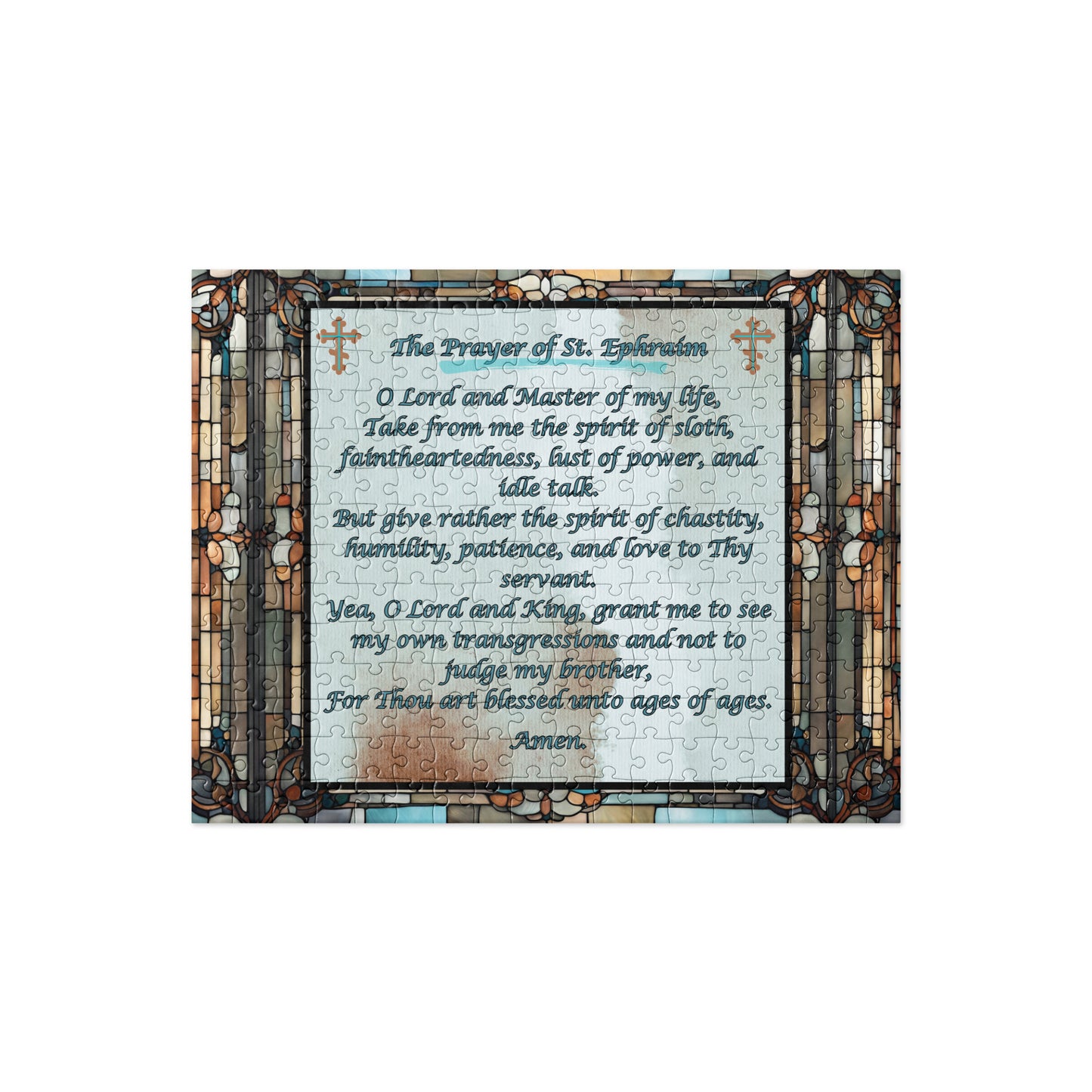 Orthodox Christmas Jigsaw Puzzle – Prayer of Saint Ephraim, Stained Glass Design