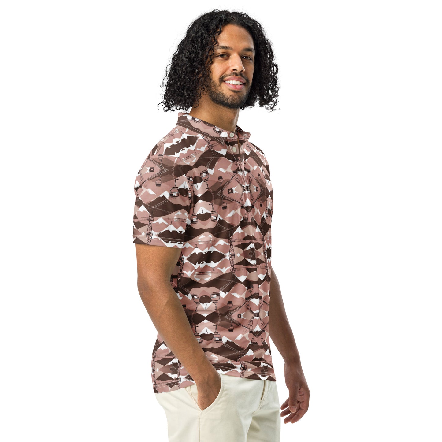 PGP Holiday Ski Lift Men’s Slim Fit Polo - Mid-Century Modern Inspired Ski Lift Print | Stylish & Comfortable
