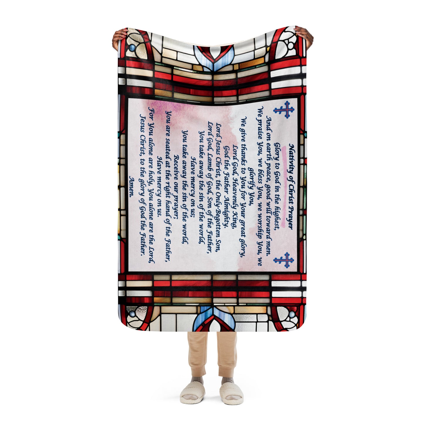 Orthodox Christmas Sherpa Blanket – Nativity of Christ Prayer, Stained Glass Design