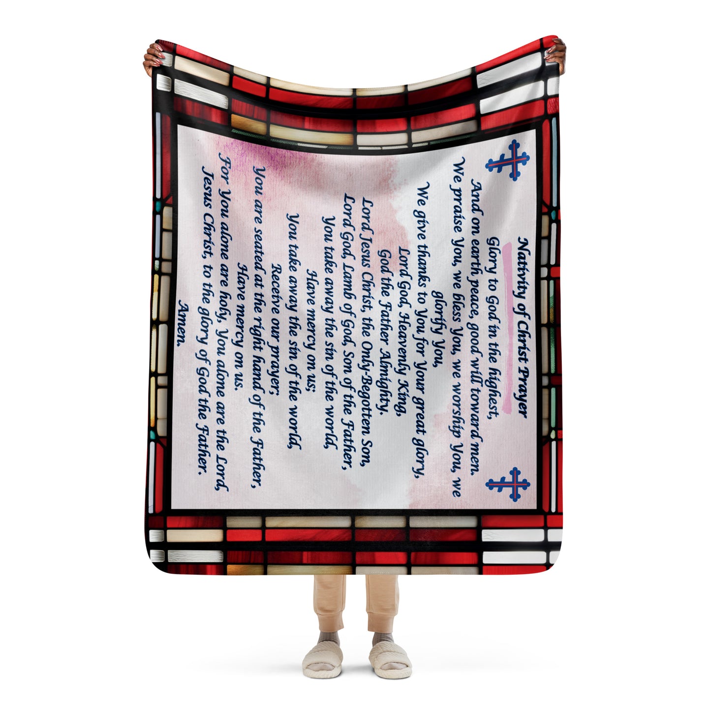 Orthodox Christmas Sherpa Blanket – Nativity of Christ Prayer, Stained Glass Design